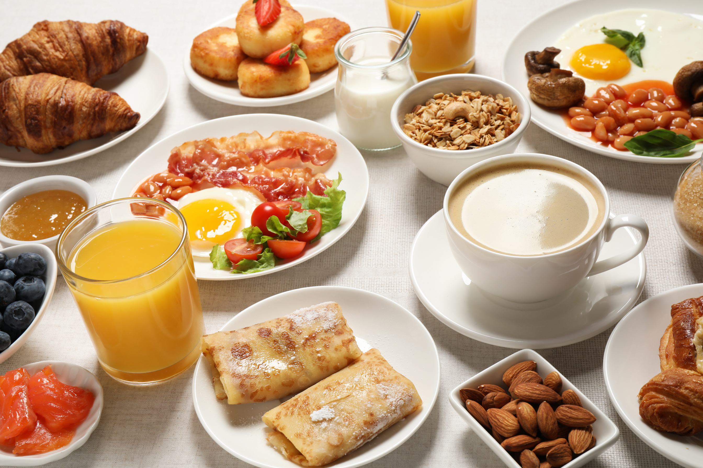 Buffet Service. Tasty Breakfast Served on Table